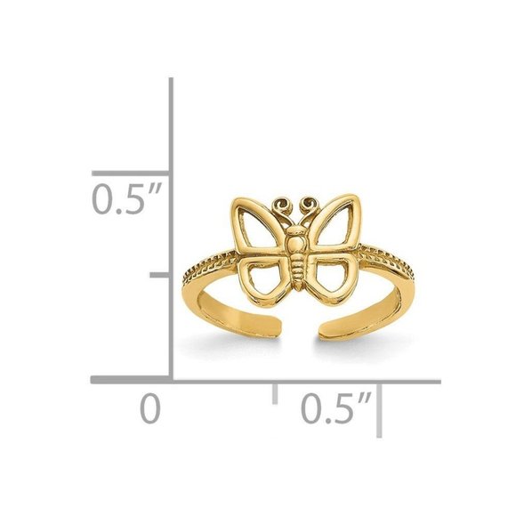 14k Yellow Gold Solid Toe Ring Butterfly Adjustable - Picture 2 of 4